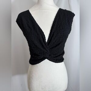 Free People Cropped Textured V-Neck Twist Top Size Small